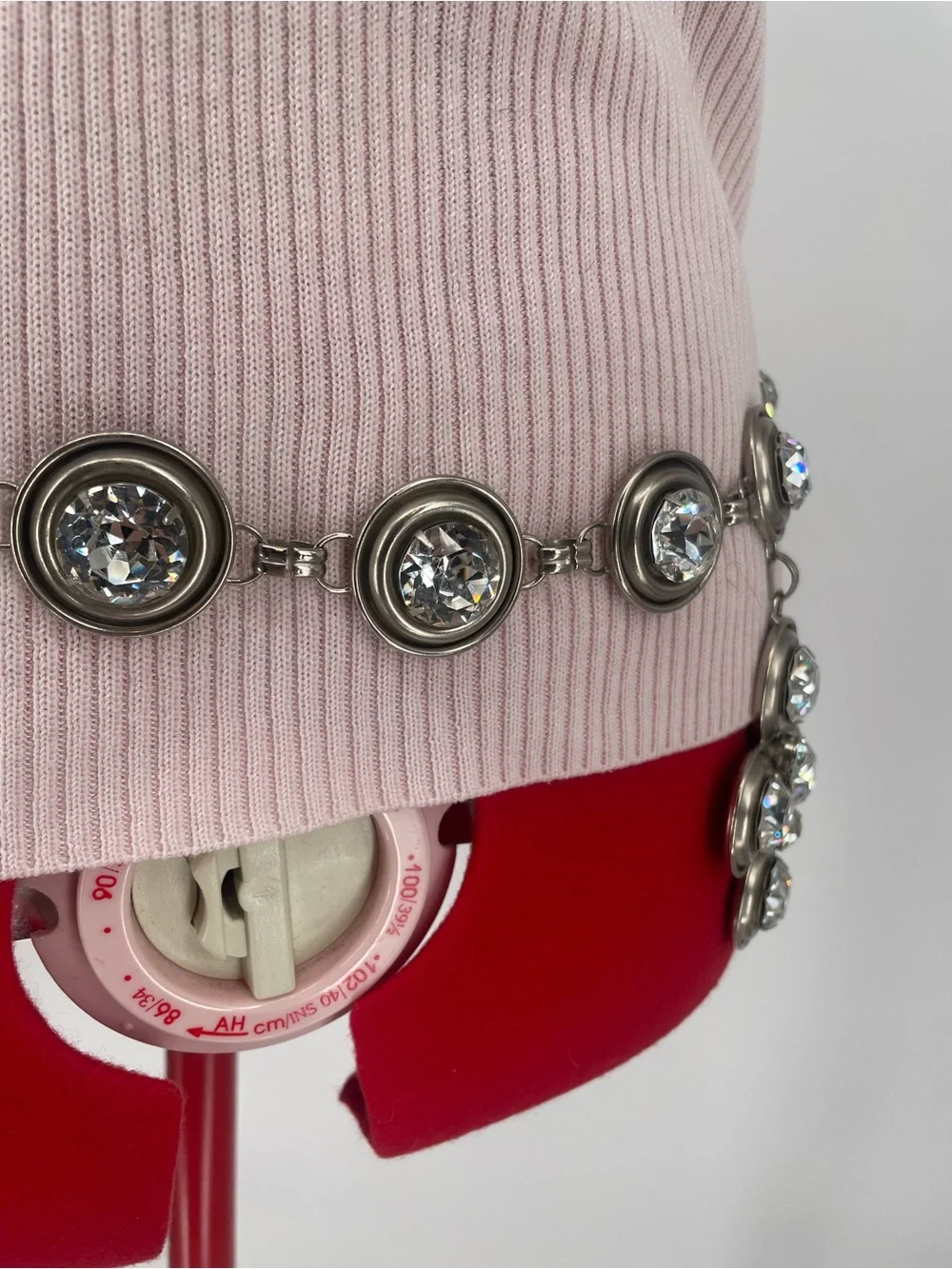 Vintage Chunky Silver Tone Rhinestone Chain Belt Cross Charm Alternative Style